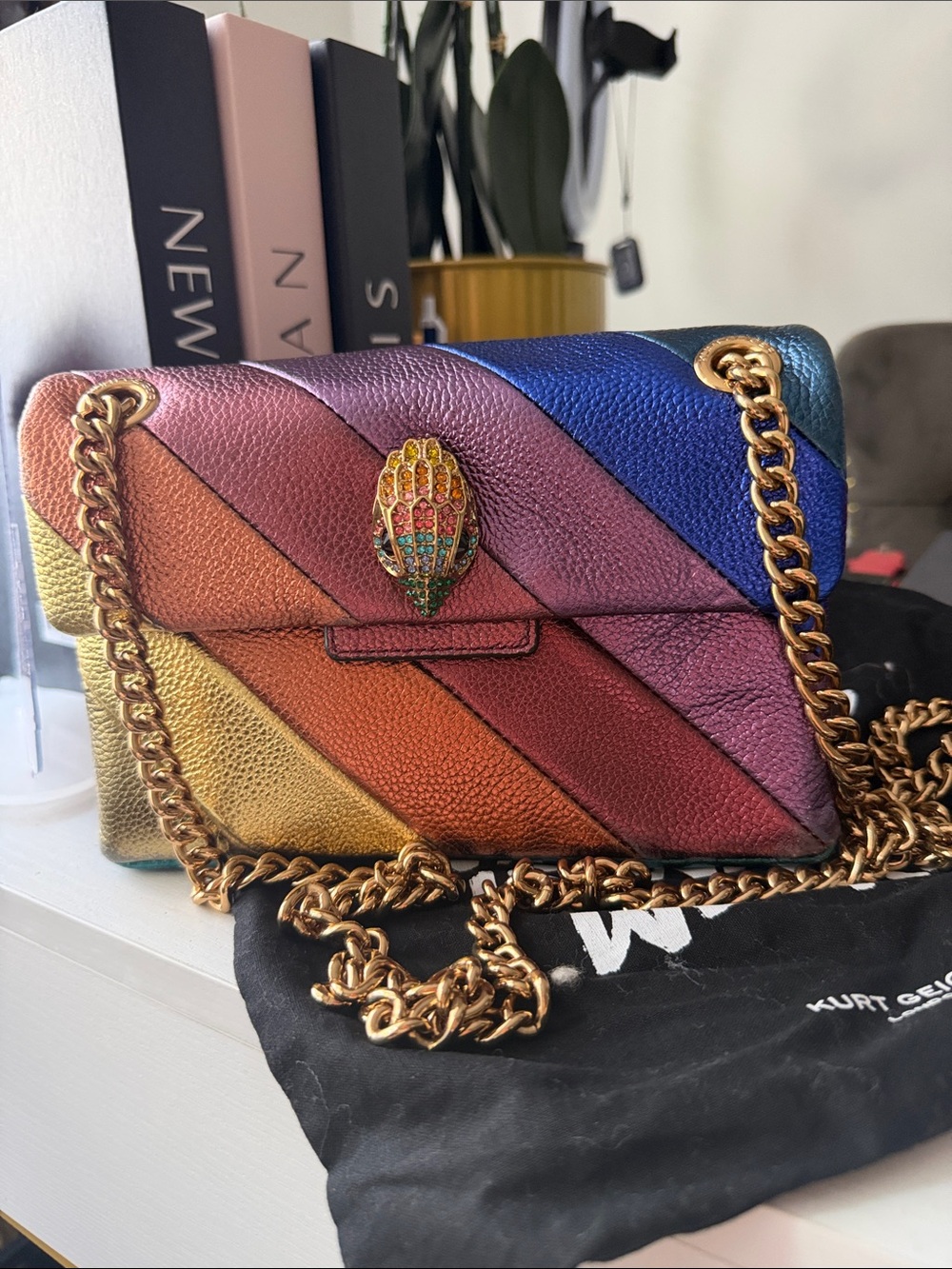 Kurt Geiger Rainbow Quilted Leather Chain Shoulder Bag